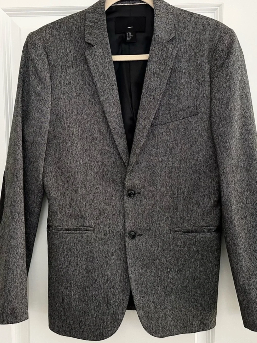 Slim Fit Charcoal Grey & Black Blazer Jacket With Elbow Patches - Fall / Office